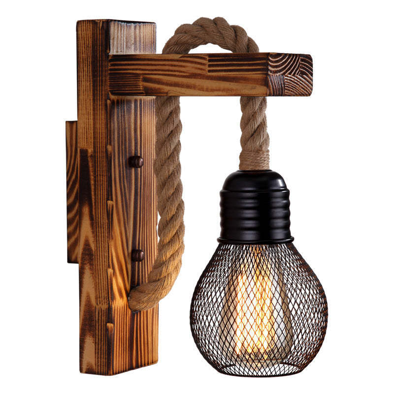 Industrial Wooden Indoor Black Wall Lights