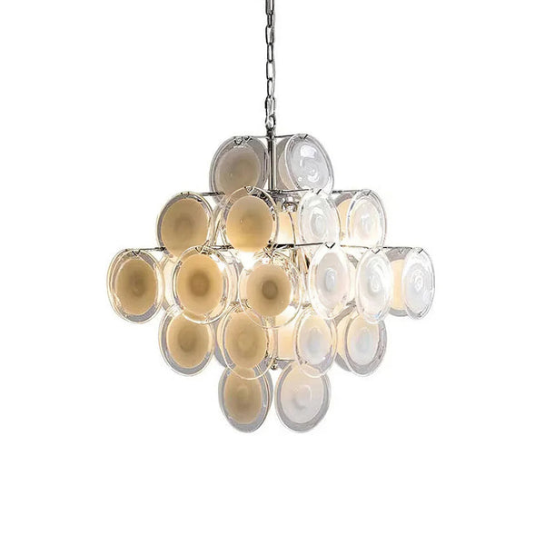 Vintage White Disk Glass Chandelier