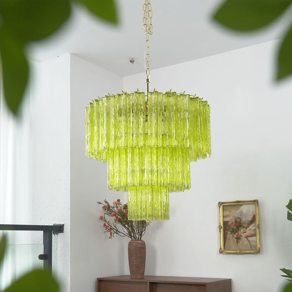 Murano Green Glacier Tier Chandelier