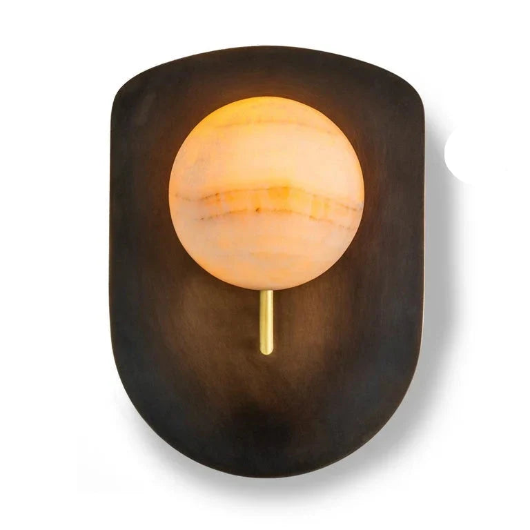 Alabaster Globe & Brass Shield Wall Sconce | CLHP8S52D