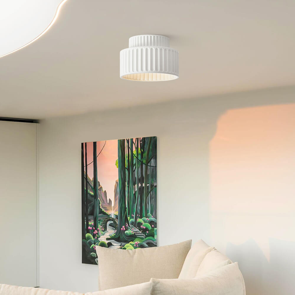 Nordic Cream Style 2-Layer Flush Mount Ceramic Ceiling Light