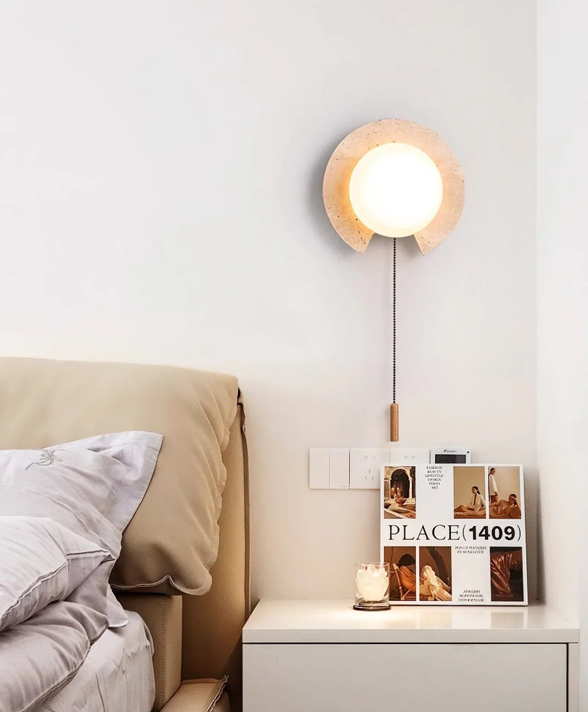 Travertine Round Solclip Wall Light
