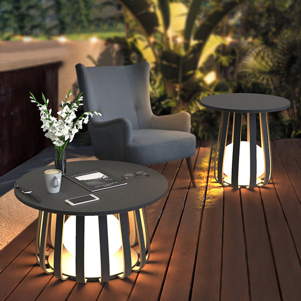 Ray Table Metal Outdoor Solar Floor Lamp, Hardwired/Solar, Black