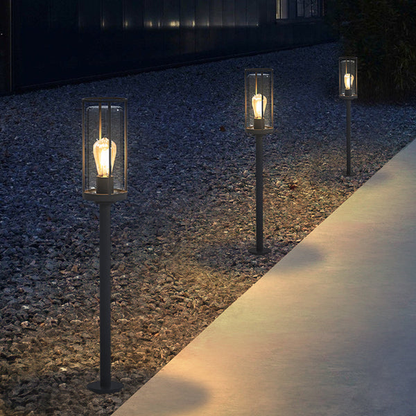 Ray Metal Cylindrical Lantern Shaped Solar Outdoor Path Light, Black
