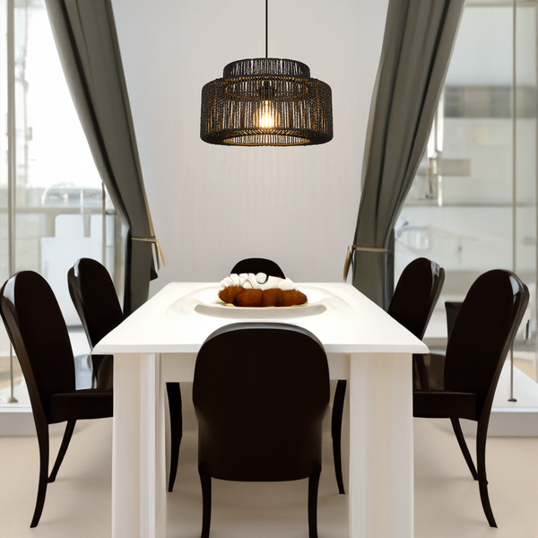 Muto Farmhouse Retro Rustic Drum Hanging Pendant Light, Black