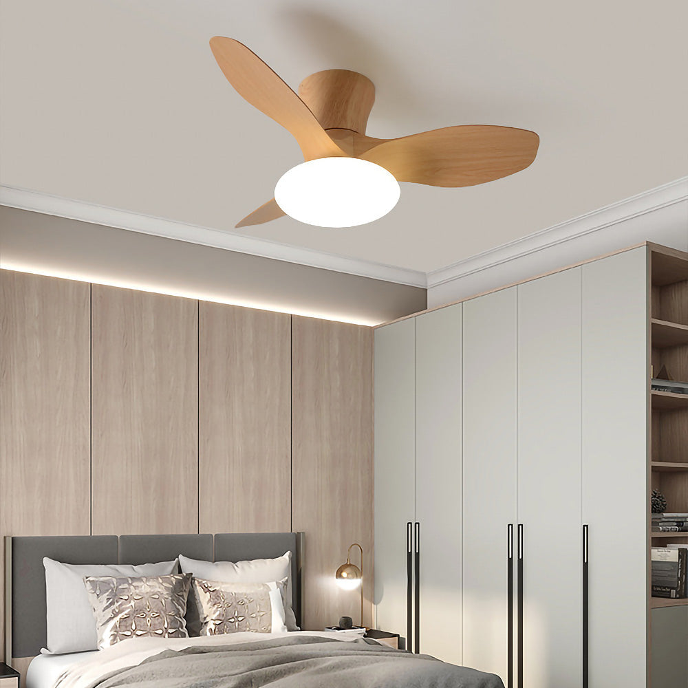 Natural Wood Simple Stylish Ceiling Fan With LED Light
