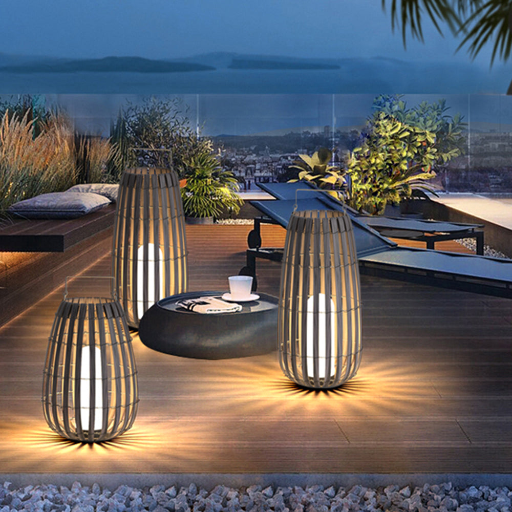Ray Retro Lantern Solar/Rechargeable Outdoor Floor Lamp, Brown