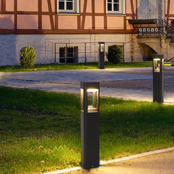 Ray Metal Rectangular Hollow Outdoor Path Light, Black