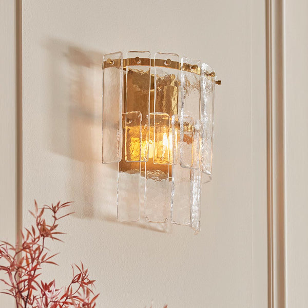 Glass Panel Wall Light with Gilt Metal