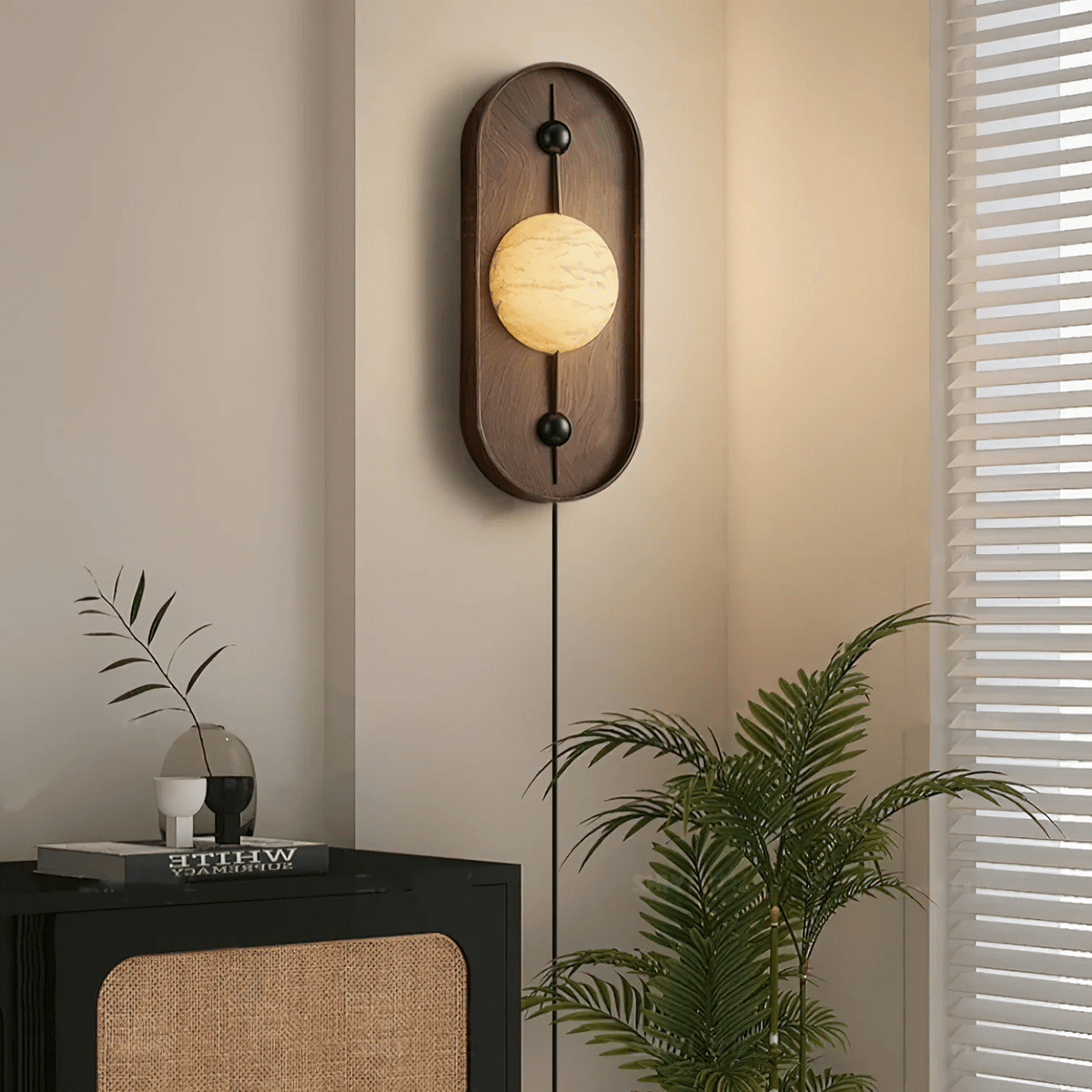 Bezel Alabaster Plug-in Wall Lamp