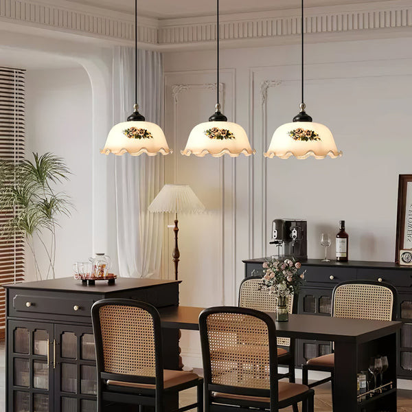 Floral Patterned Glass Pendant Light