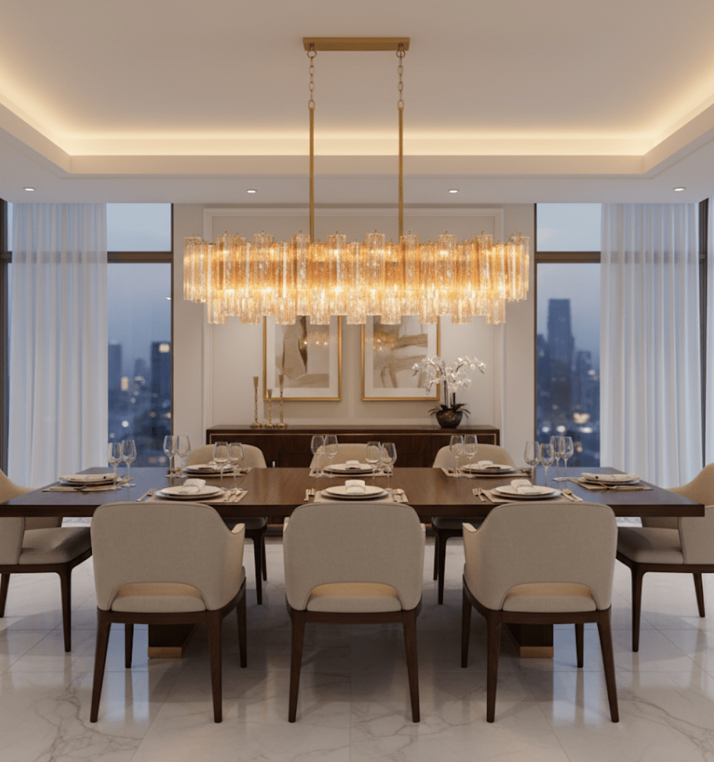 Eiriseon Linear Chandelier Glass Tube Tiered Amber