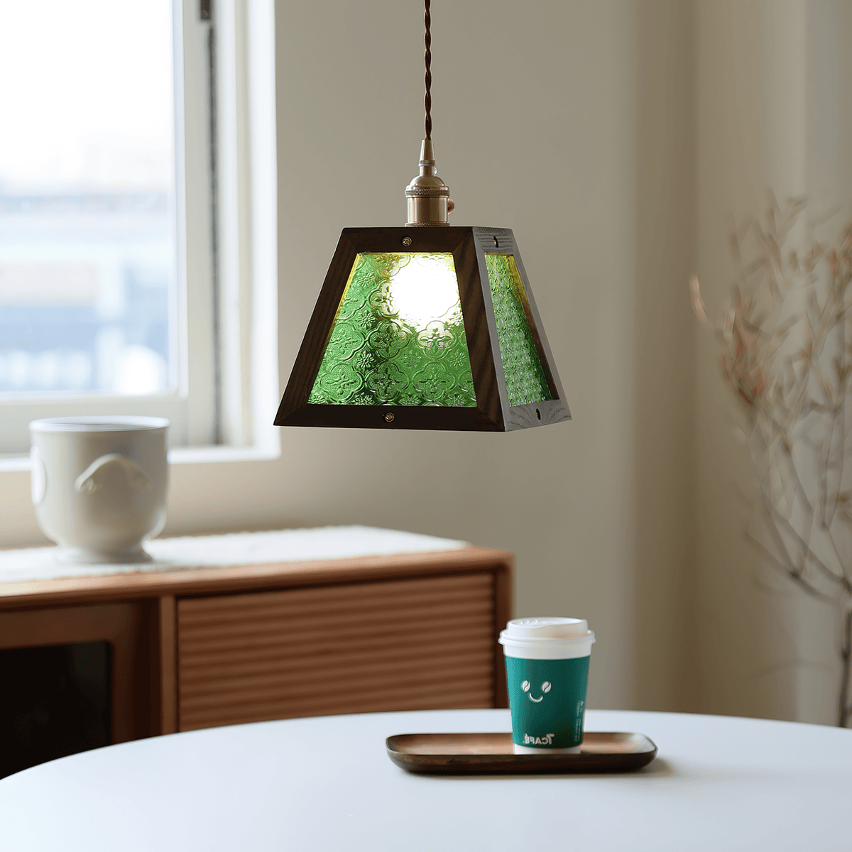 Green Patterned Glass Pendant Light