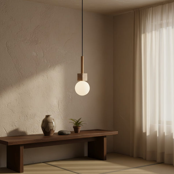 Travertine Cube Globe Pendant Light