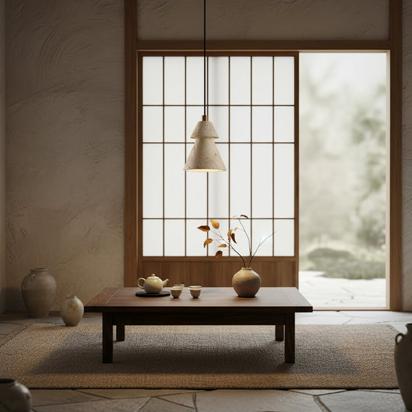Tiered Travertine Cone Pendant Light