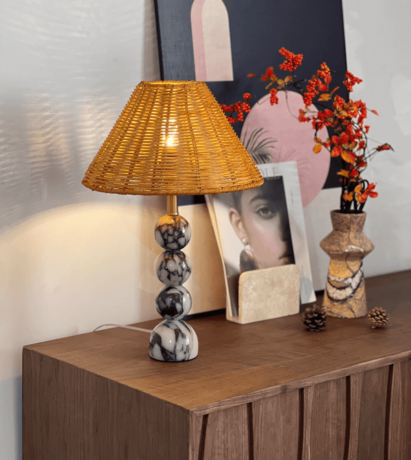 Marble Orb Rattan Table Lamp