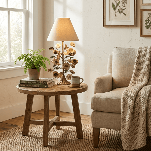 Sculpted Metal Floral Table Lamp