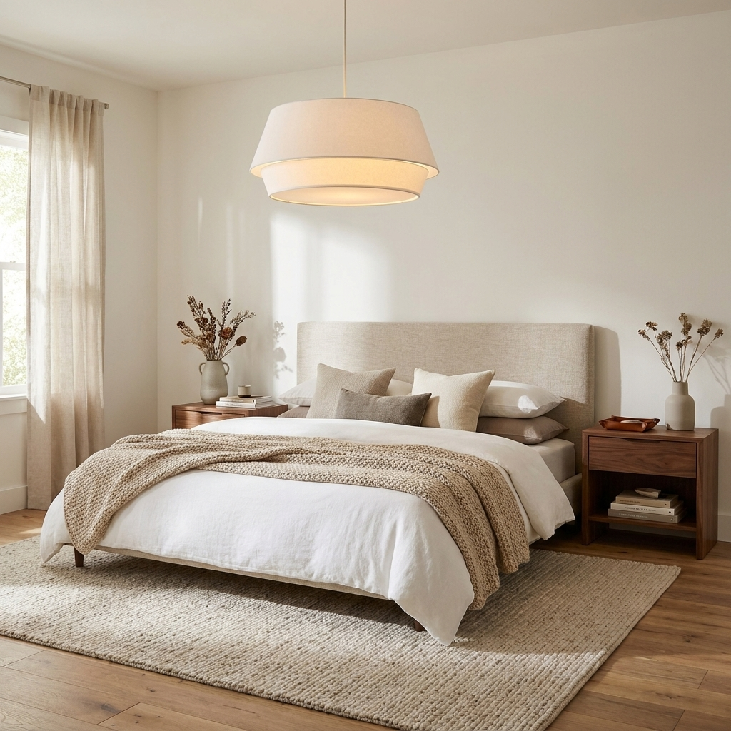 Ecru Two-Tier Linen Pendant Lamp