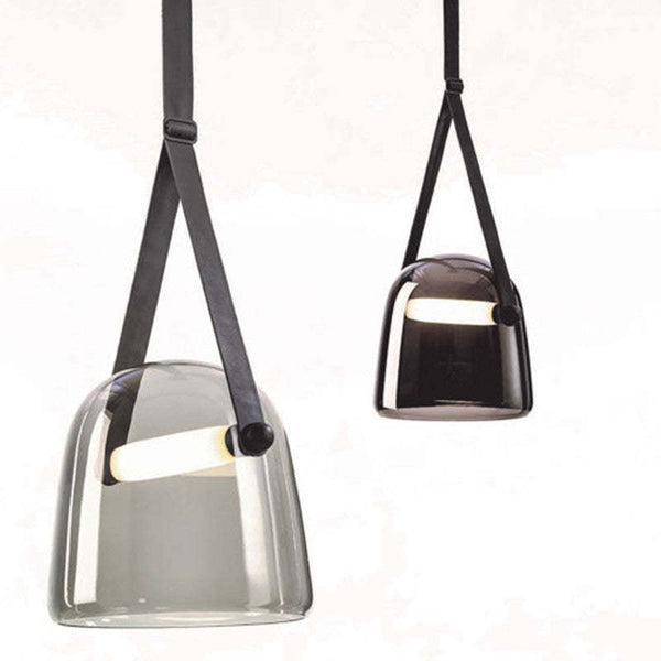 Valentina Modern Nordic Leather/Glass Pendant Light, Grey/White