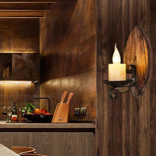 Epoch Vintage Leaf Shape Wood Metal Wall Lamp