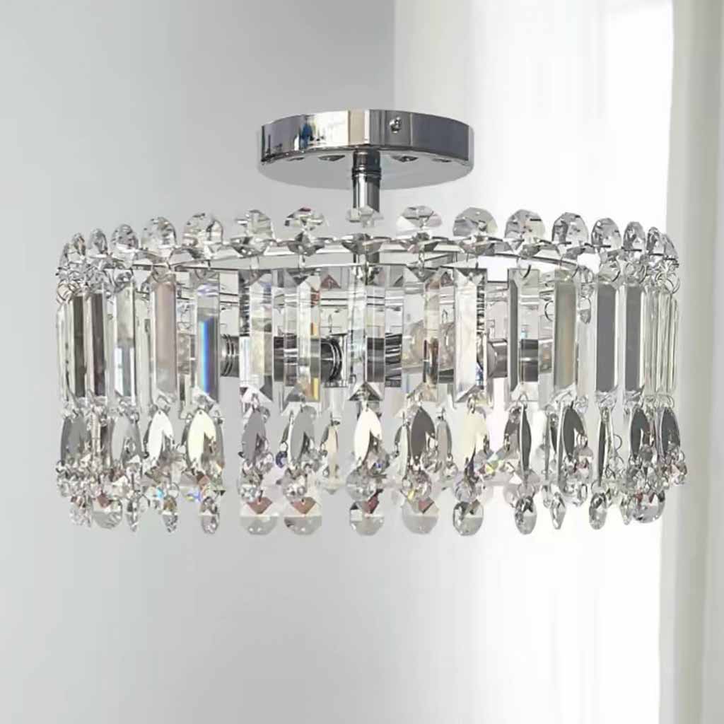 Chrome Crystal Droplet Ceiling Light Semi-Flush Mount