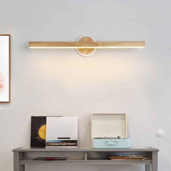 Muto Modern Linear Wooden Mirror Front Vanity Wall Lamp