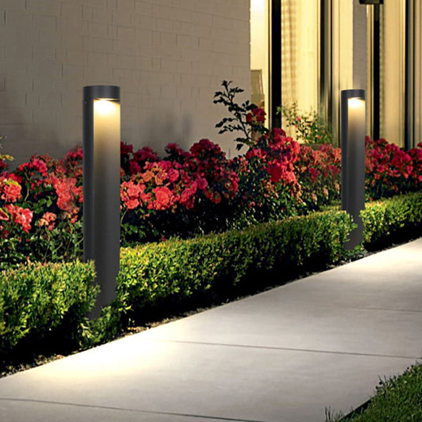 Ray Modern Metal Cylindrical Outdoor Path Light, Black