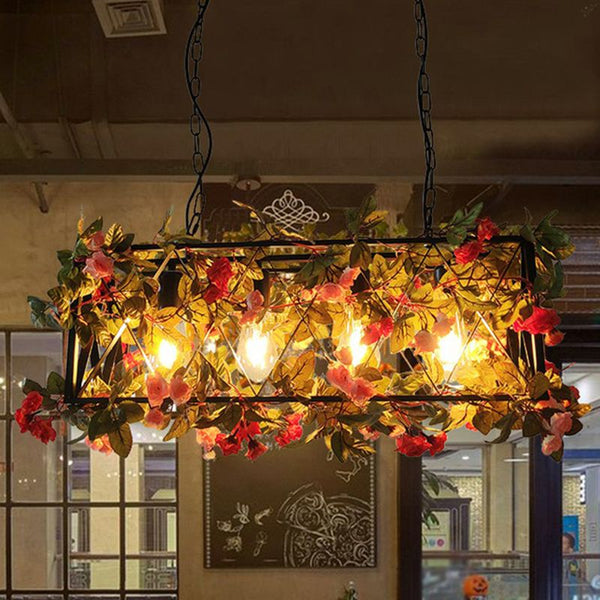 Industrial Pendant Light with LEDs and Greenery for Restaurant