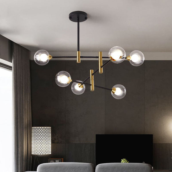 Valentina Nordic Spherical Bubble Metal/Glass Chandelier, Black/Gold