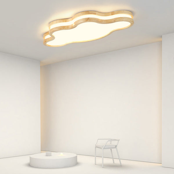 Arisha Moon/Cloud/Star Shape Flush Mount Ceiling Light, Wood & Arcylic