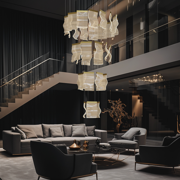 Kristy Industrial Chandelier Wave /Metal Gold Bedroom/Living Room