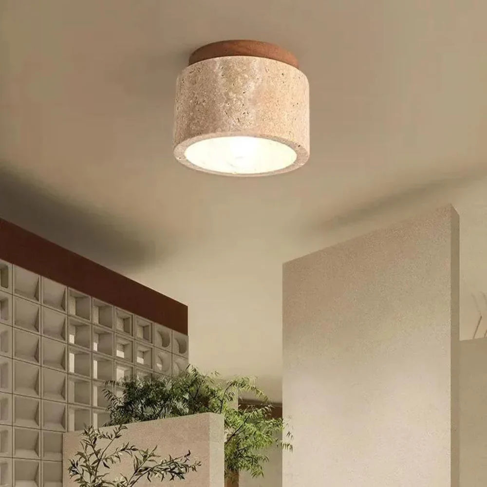 Naren Travertine and Wood Ceiling Light