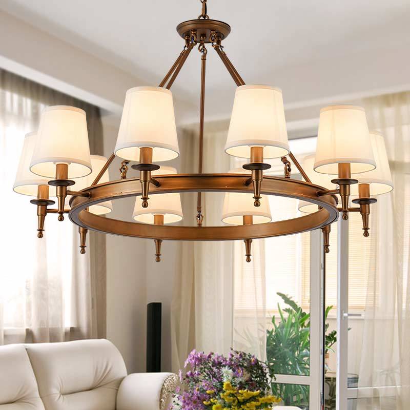 Vintage American Iron Fabric Black Chandelier Ceiling Light