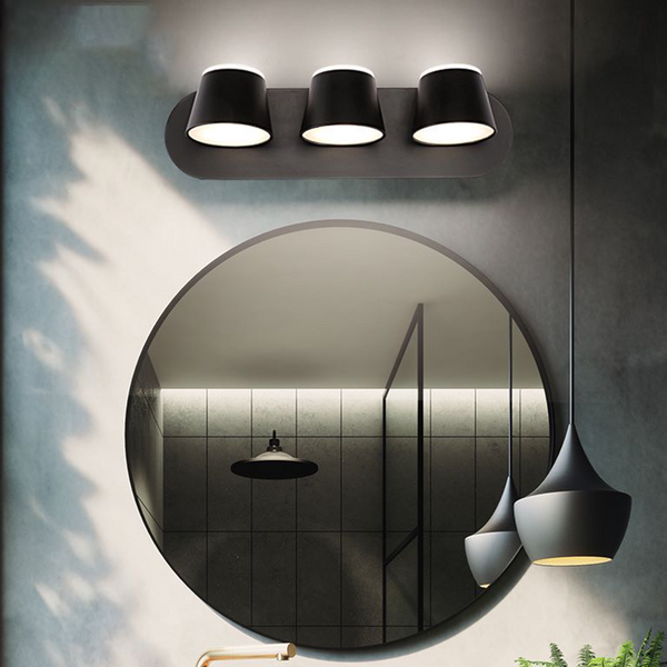 Arisha Modern Cylindrical Metal Mirror Front Wall Lamp, Black