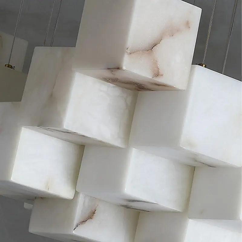 White Marble LED Cube Chandelier 7/9/18/25/36 Light