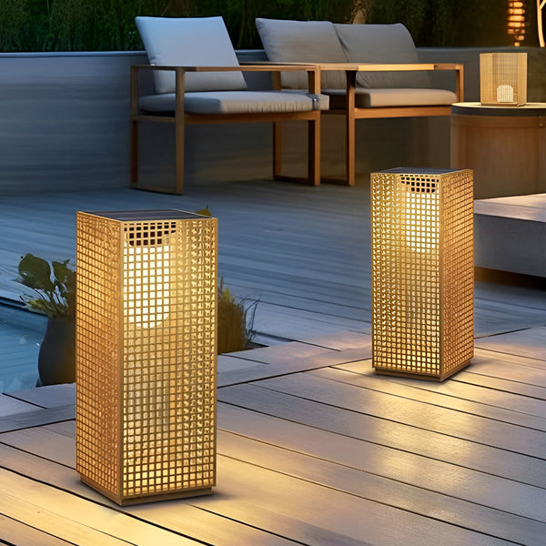 Valoeon Artistic Cuboid Asian-Inspired Steel Outdoor Pathway Bollard Lights