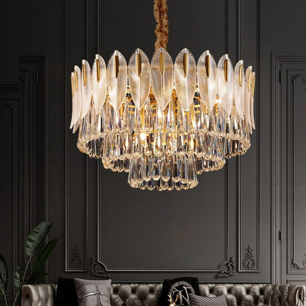 Modern Chandelier Ceiling Light With Feather Crystal Design