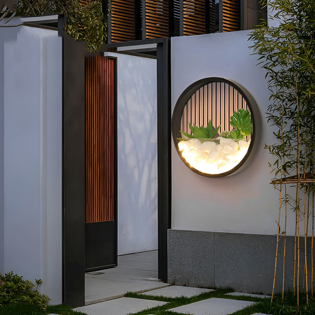 Virainine Small Artificial Plants Modern Stones Outdoor Wall Light