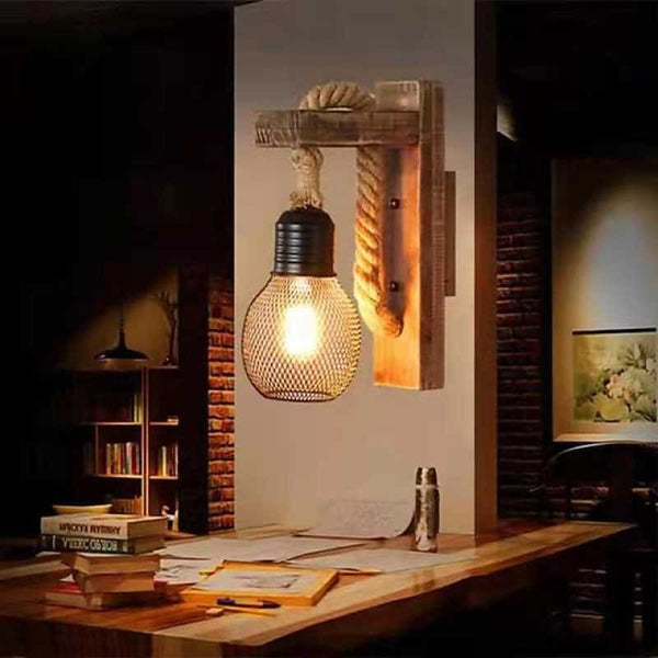 Industrial Wooden Indoor Black Wall Lights