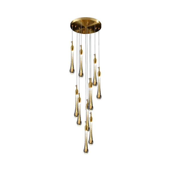 Luxury Tear Drop Crystal Chandelier Gold Durable for Staircase