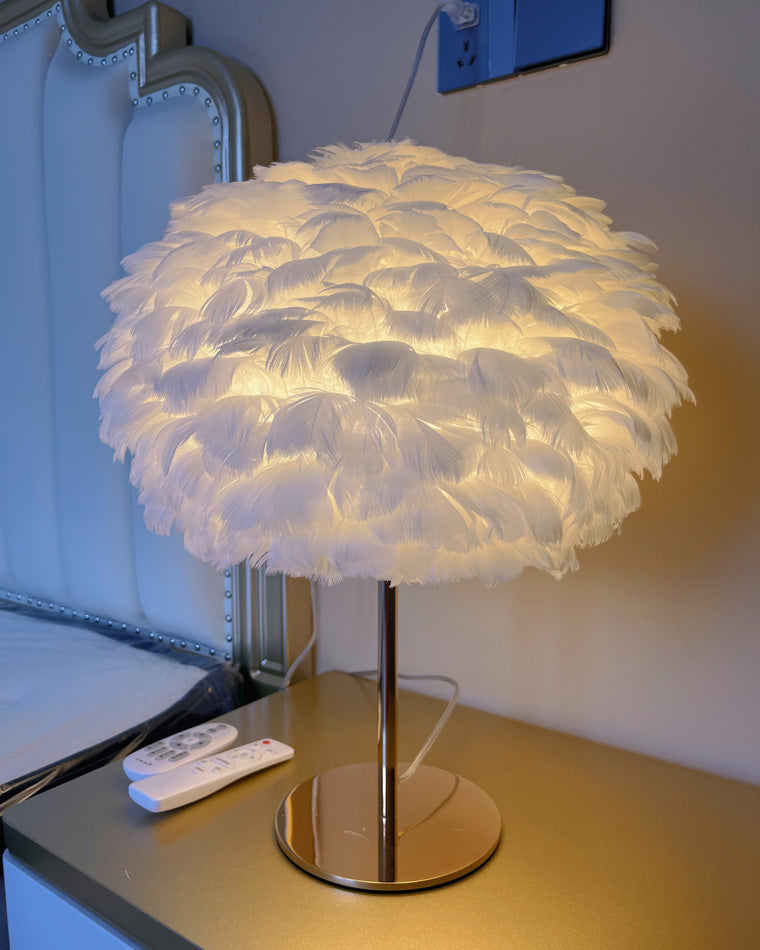 Pretty Round Feather Table Night Lamp
