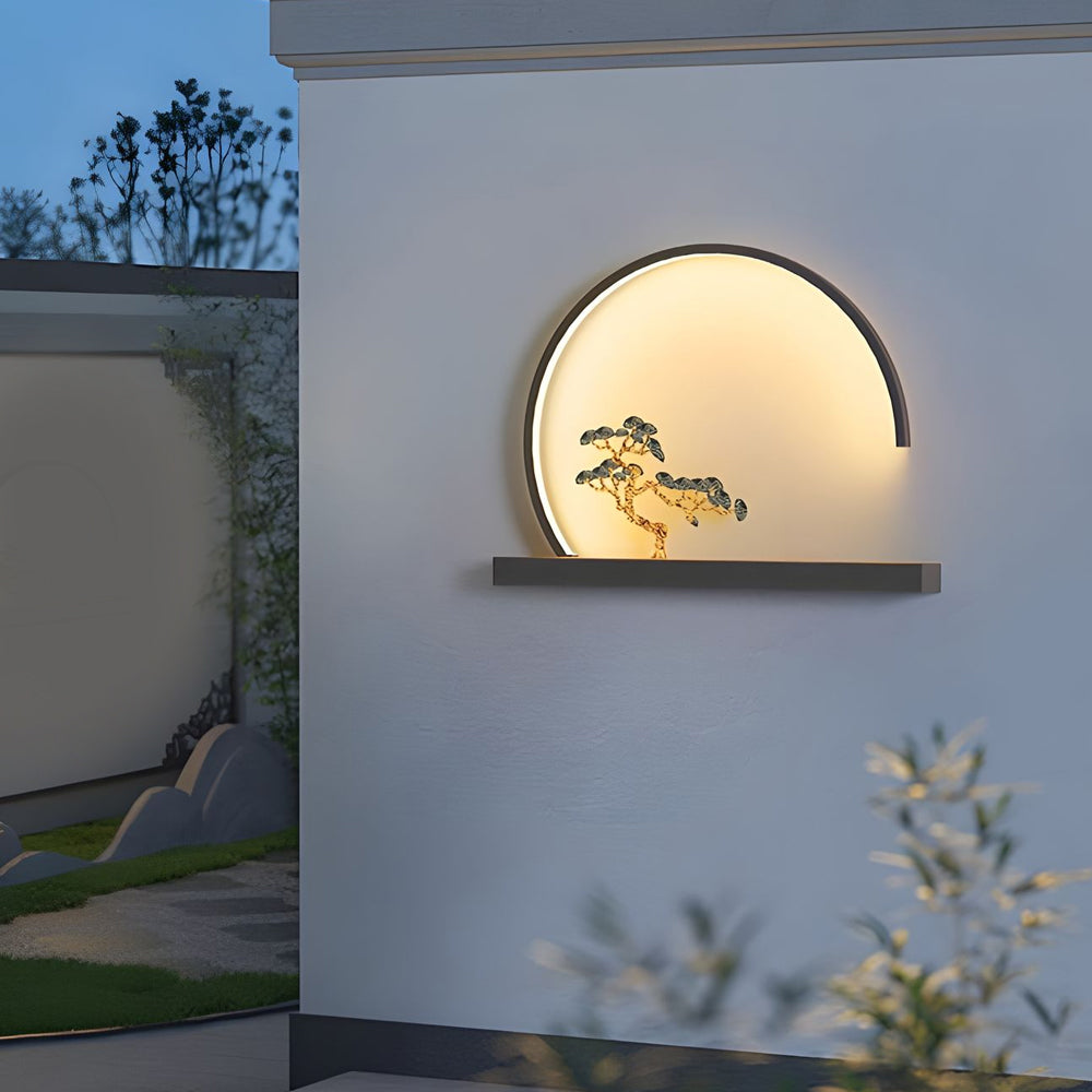 Ardoella Chinese Greeting Pine Steel Outdoor Wall Light