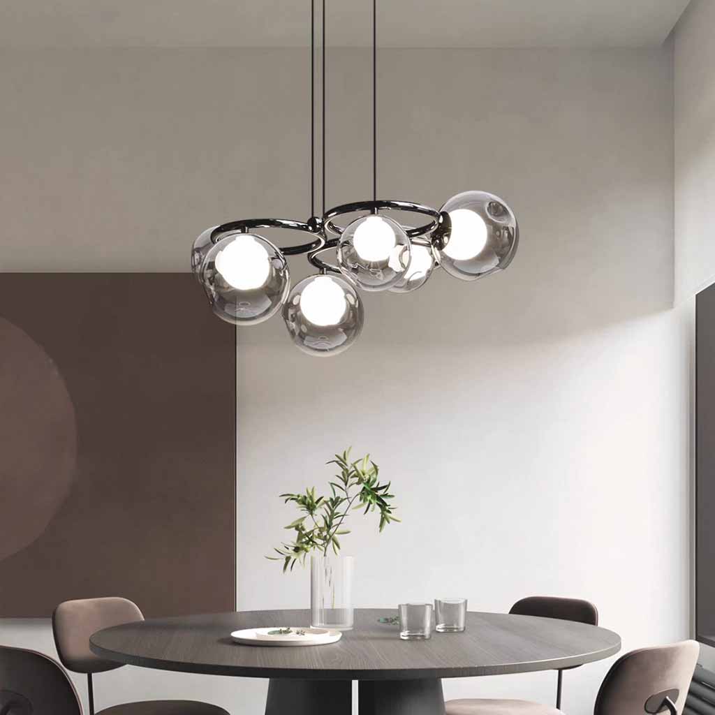 6-Light Smoked Glass Globe Pendant Light Dimmable
