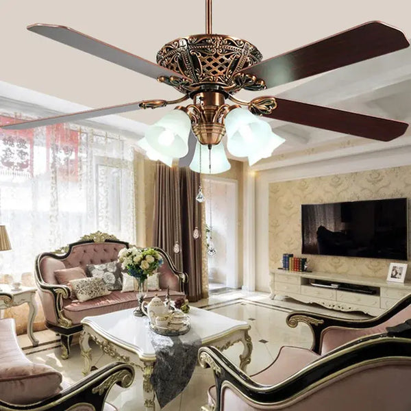 52/60 Inch 5 Blades Rustic Ceiling Fan With Lights