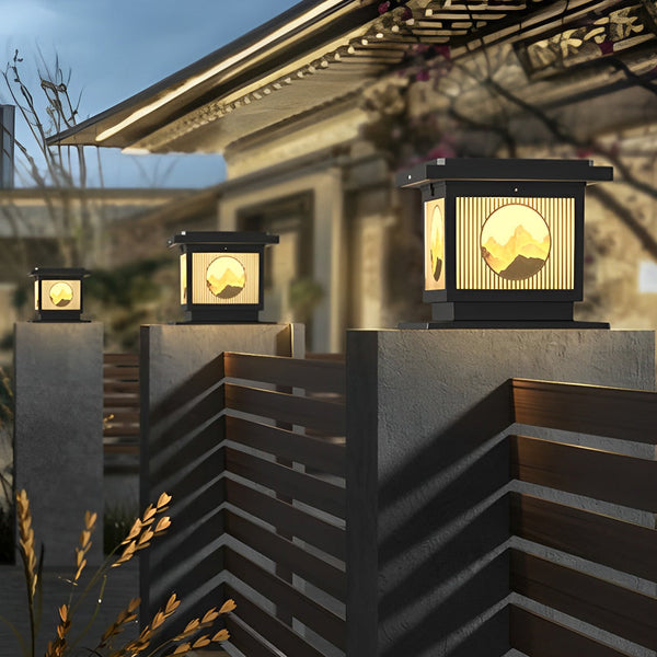 Danw Square Retro Scenery Outdoor Post Caps Lights