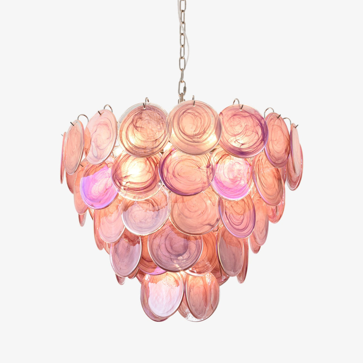 Vintage Pink Disc Glass Chandelier