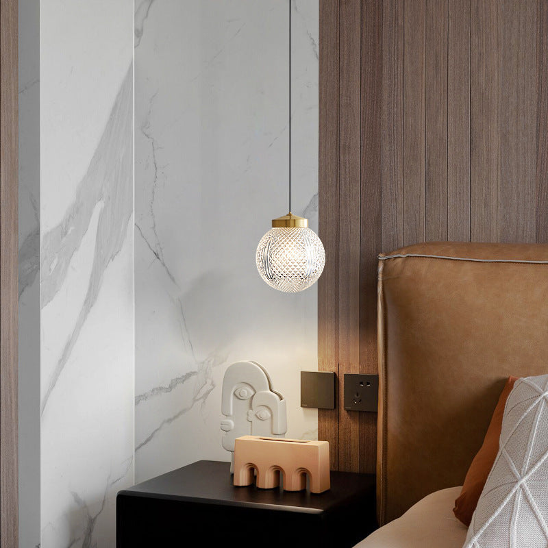 Minimalist Brass Glass Pendant Light with Globe Shade for Bedroom