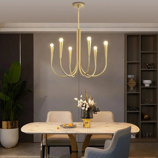 Mid-Century 6/9 Light Curved Candle Chandelier