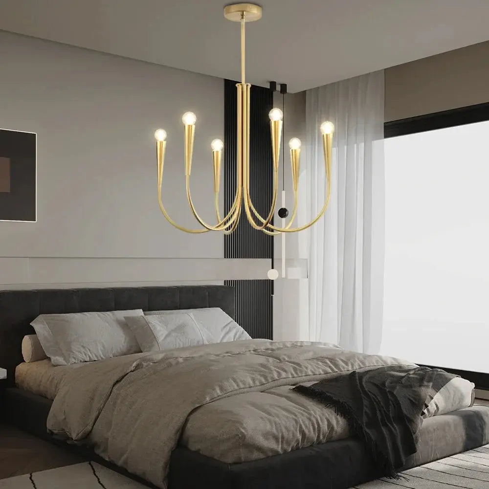 Mid-Century 6/9 Light Curved Candle Chandelier