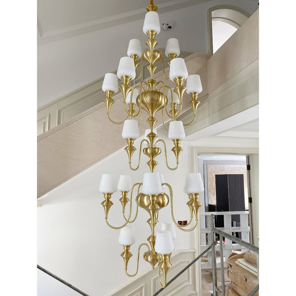 Abrahamson Traditional Shaded Tiered Brass Glass Chandelier